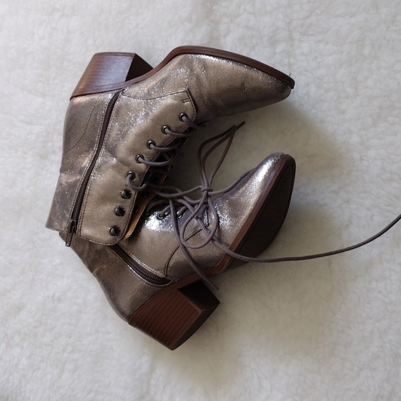Silver Lace-Up Ankle Boots - Picture 4 of 5